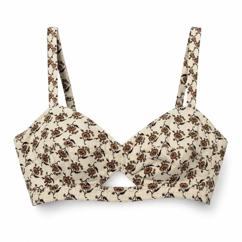 Tory Burch Dandelion Floral Bra Top Size 2 Cotton Bralette Cottagecore Y2K